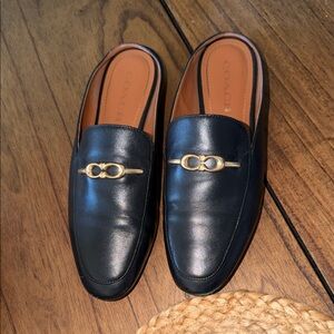 Coach Black Leather Slip-On Loafers with Gold Accent